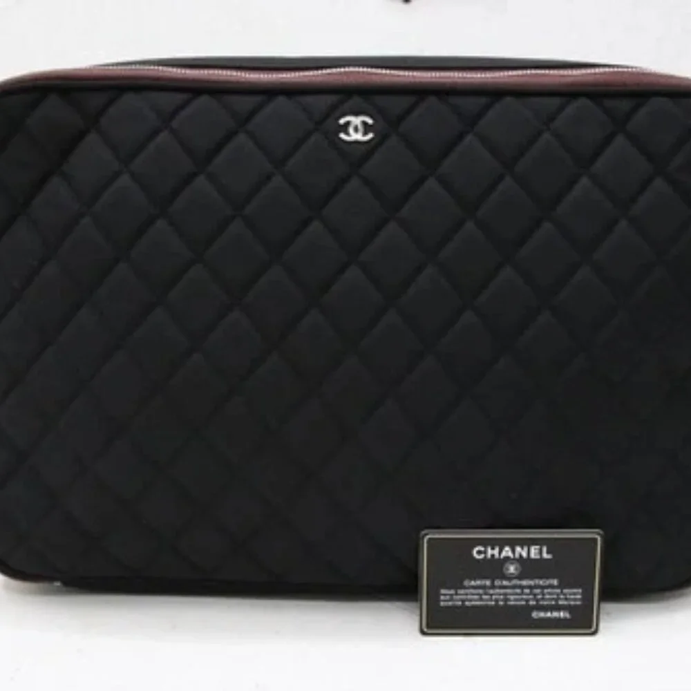 Chanel Quilted Nylon Laptop Case Black Burgundy Limited Edition 2012